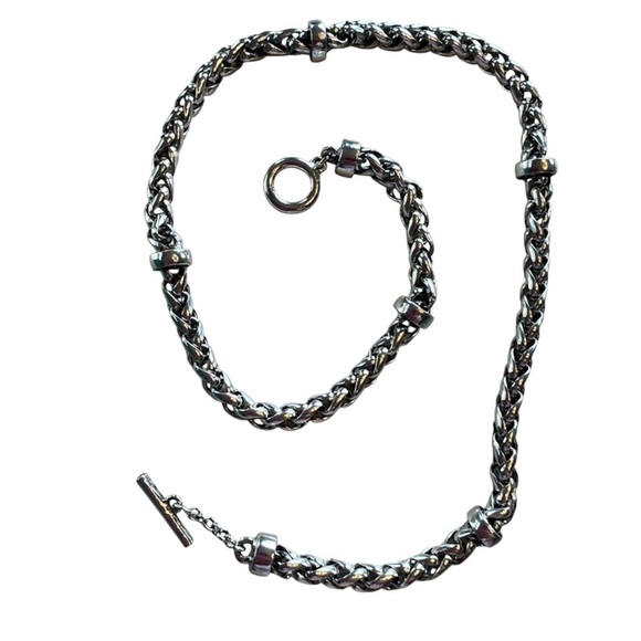 Ralph Lauren Silver-Tone Toggle Choker Necklace Spiga Espiga Wheat Chain - Picture 1 of 4